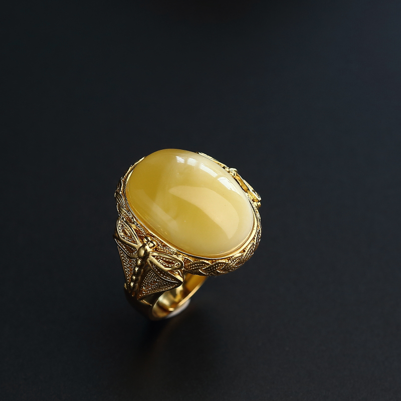 天然白花蜜蜜蜡戒指 - 红掌柜