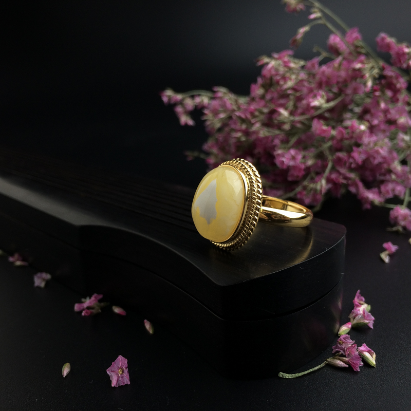 银镶白花蜜蜜蜡戒指 - 红掌柜