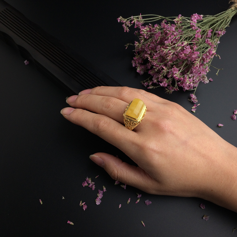 天然蜜蜡戒指 - 红掌柜