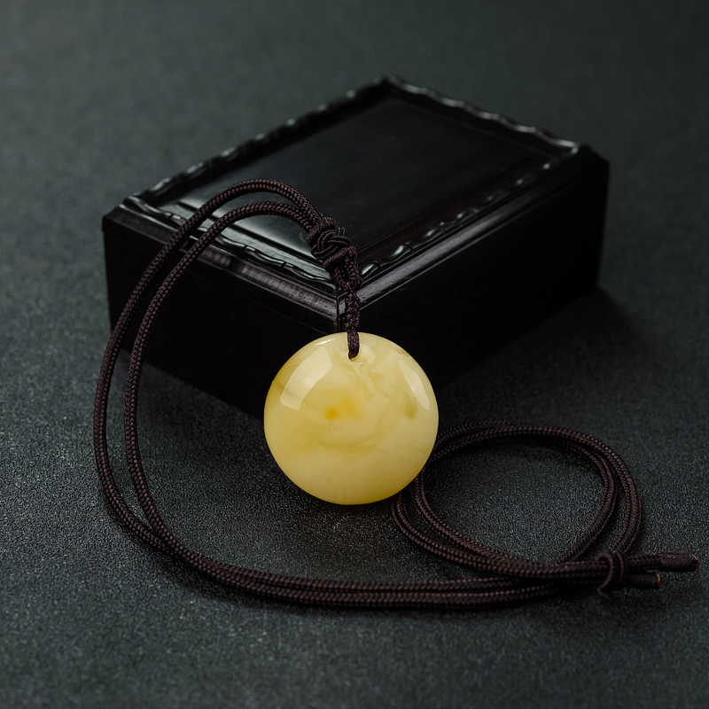 波罗的海天然满蜜柠檬黄蜜蜡平安扣吊坠-红掌柜