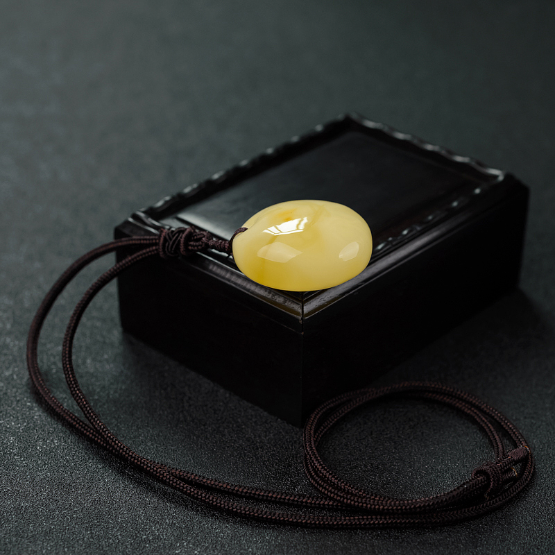 天然满蜜柠檬黄蜜蜡平安扣吊坠-红掌柜