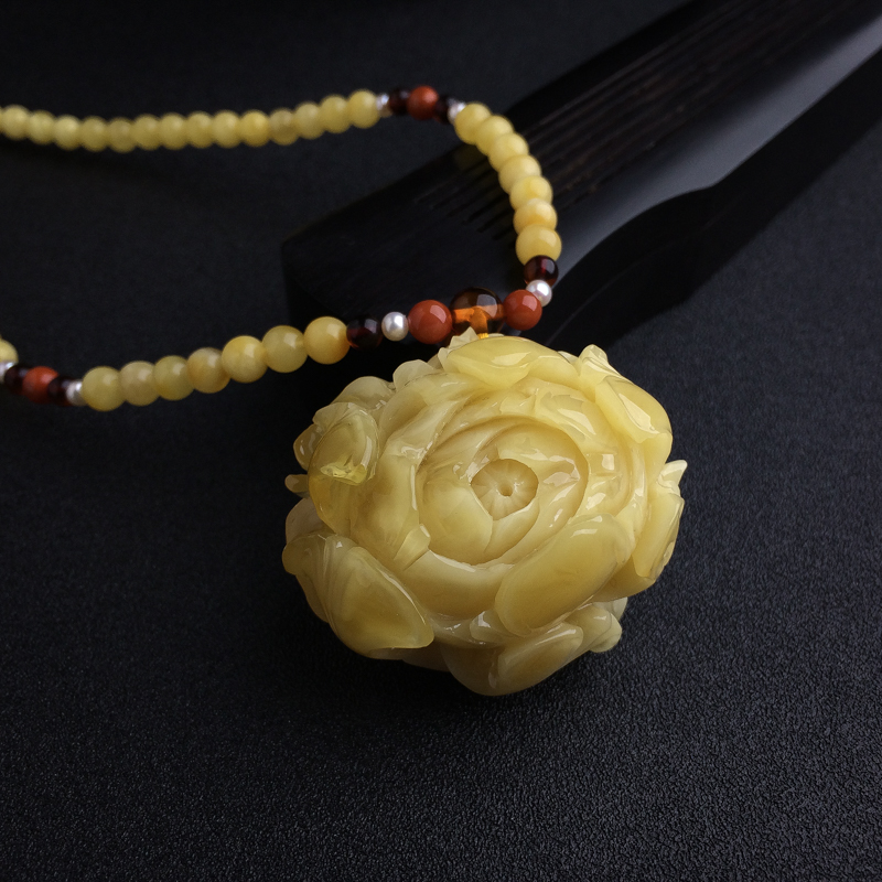 天然浅黄蜜蜡项链 - 红掌柜