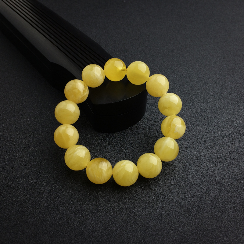 波罗的海天然13mm鸡油黄白花蜜蜜蜡手串 - 红掌柜