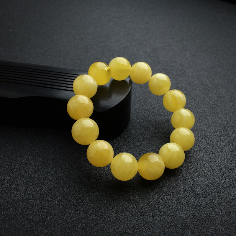 天然13mm鸡油黄白花蜜蜜蜡手串 - 红掌柜