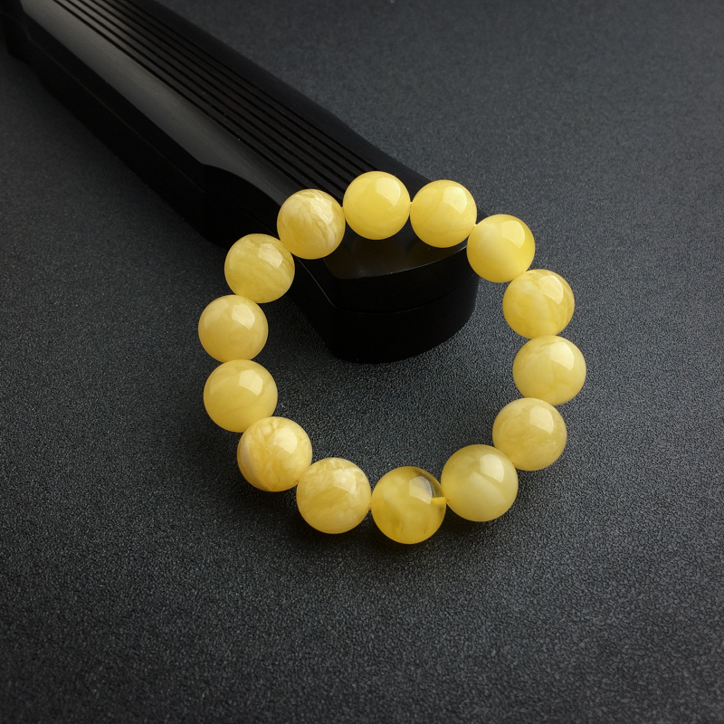 鸡油黄白花蜜蜜蜡手串 - 红掌柜