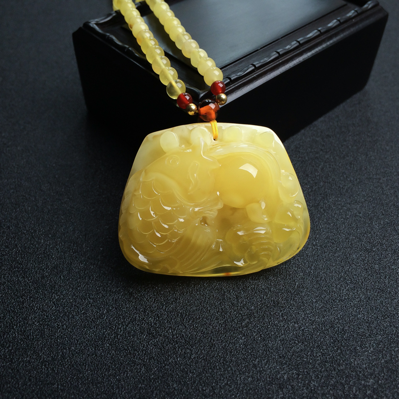 天然鸡油黄蜜蜡连年有余项链 - 红掌柜