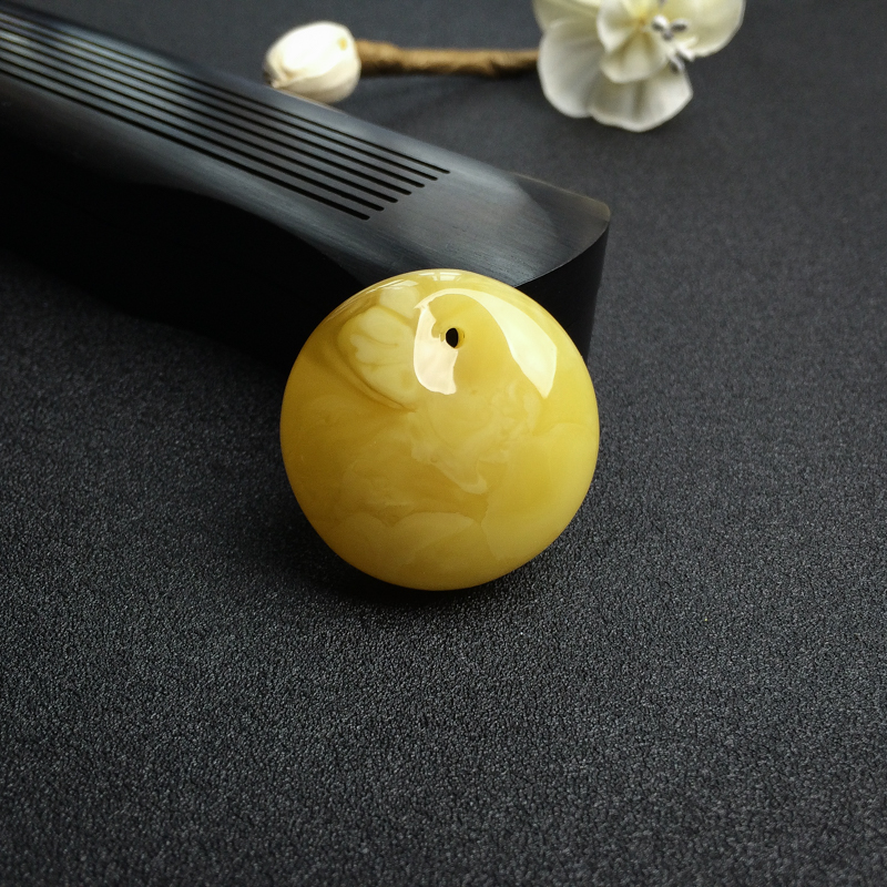 波罗的海天然鸡油黄蜜蜡平安扣吊坠-红掌柜