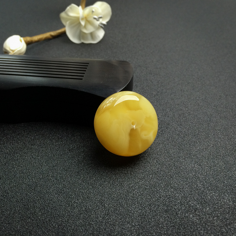 天然鸡油黄蜜蜡平安扣吊坠-红掌柜