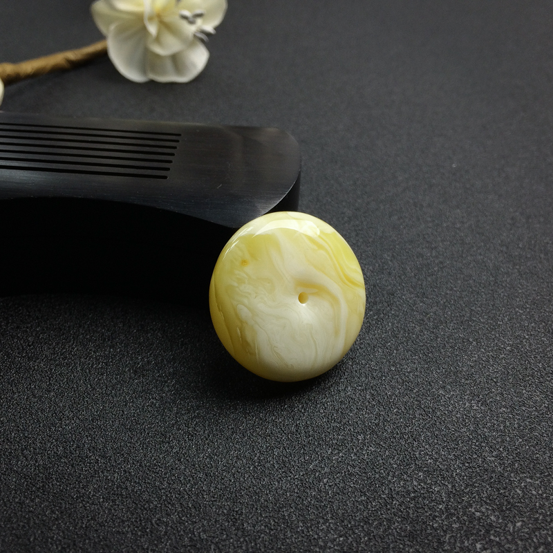 天然柠檬黄白花蜜平安扣吊坠-红掌柜