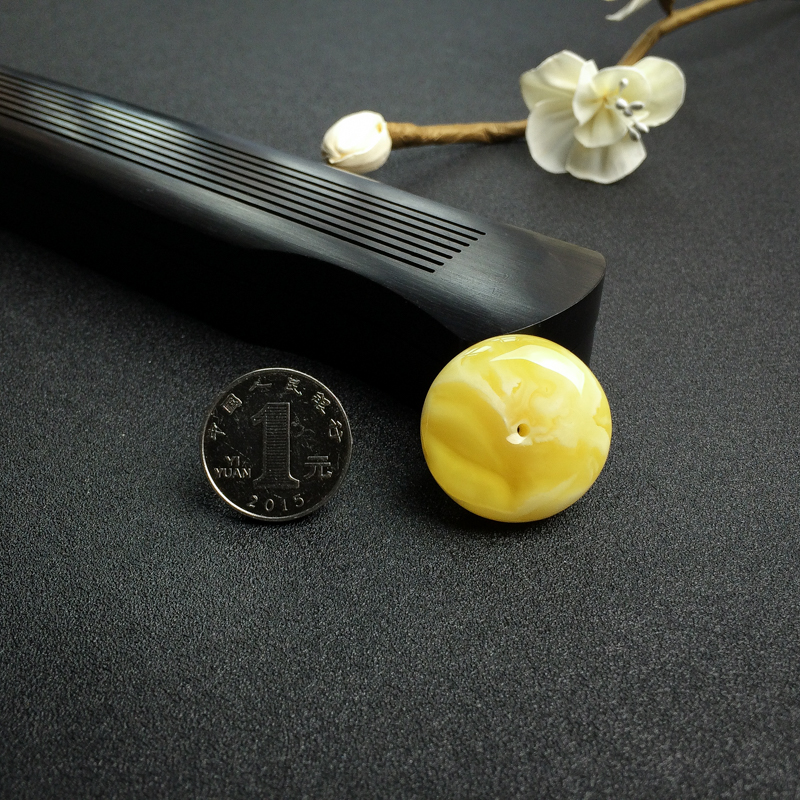 柠檬黄白花蜜平安扣吊坠-红掌柜