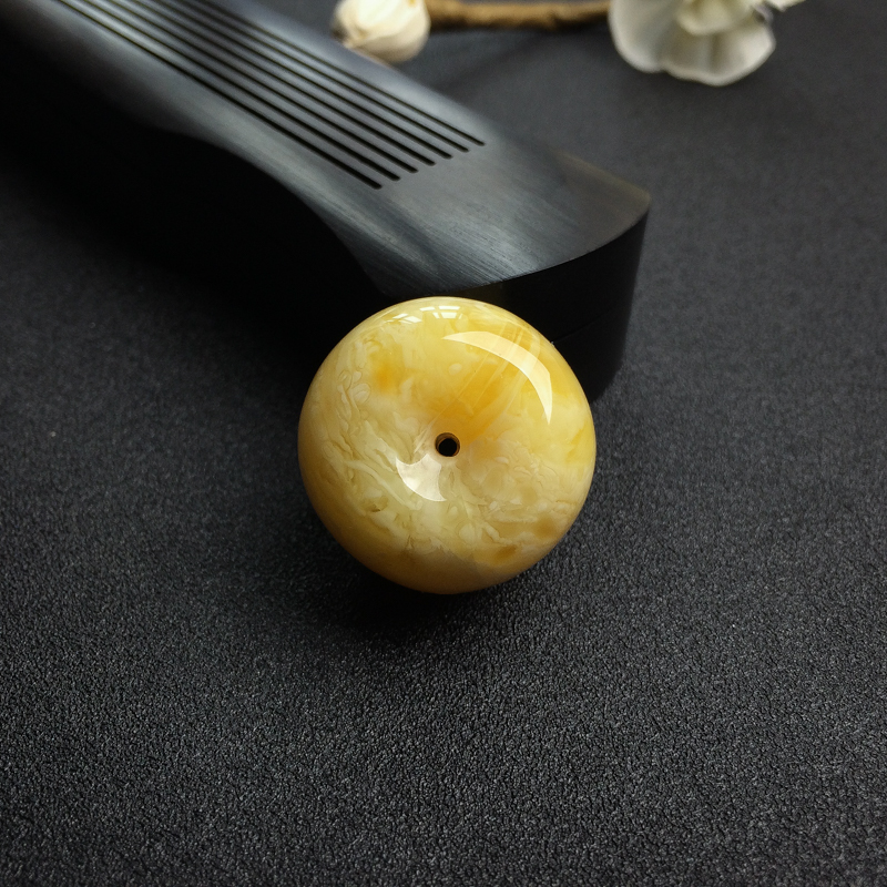 天然褐黄白花蜜平安扣吊坠-红掌柜