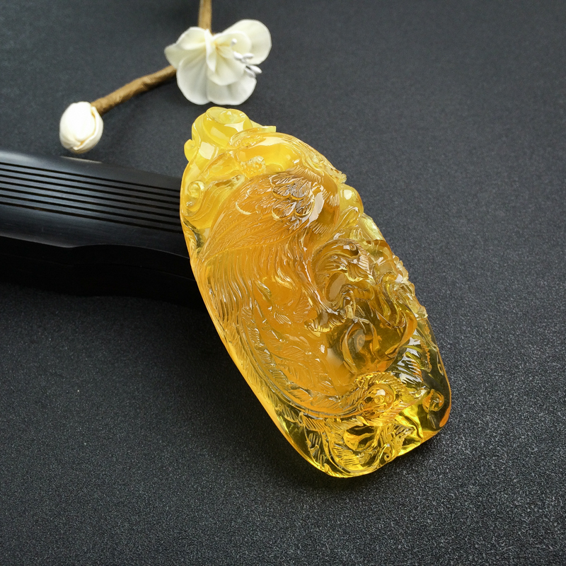 天然褐红金绞蜜蜜蜡凤凰吊坠-红掌柜