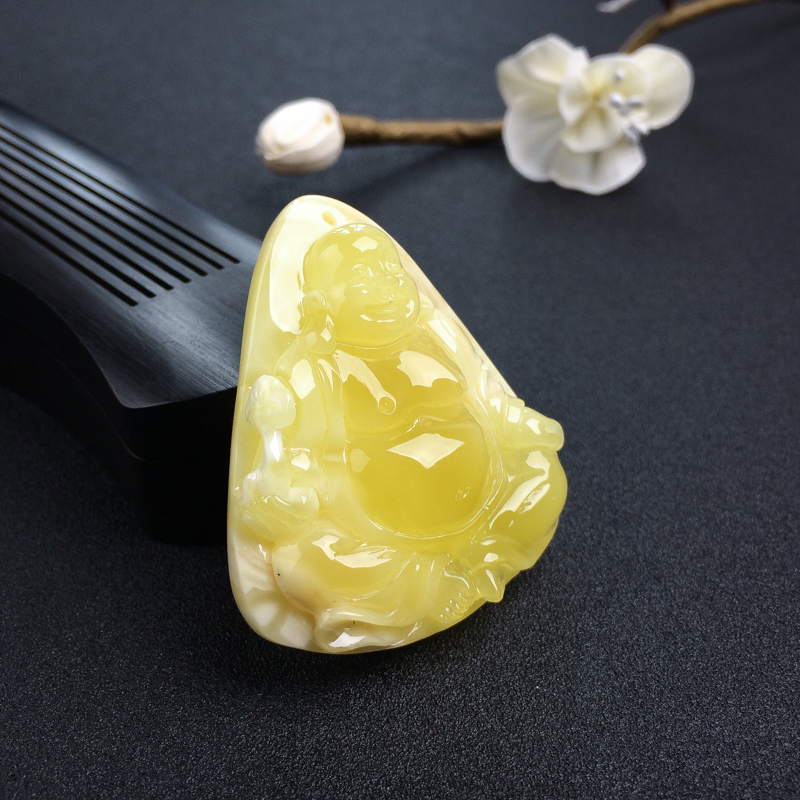 波罗的海鸡油黄白花蜜蜜蜡吊坠-红掌柜