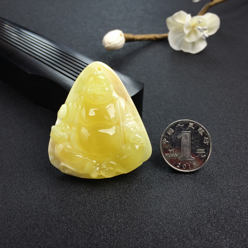 鸡油黄白花蜜蜜蜡吊坠-红掌柜