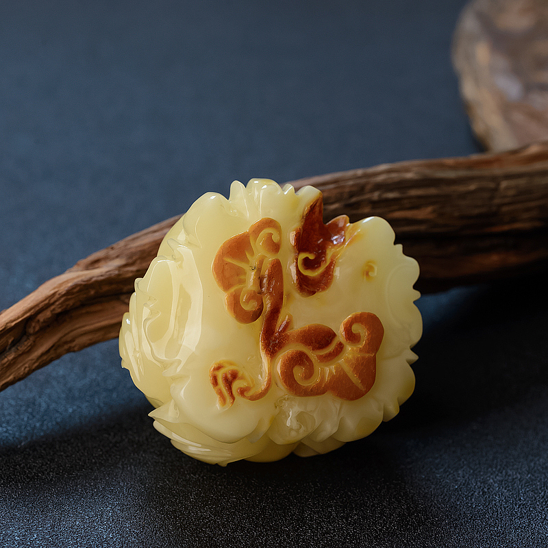 波罗的海天然柠檬黄蜜蜡牡丹吊坠-红掌柜