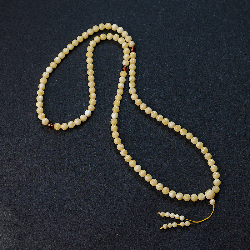 波罗的海天然8.5mm浅黄白花蜜108佛珠 - 红掌柜