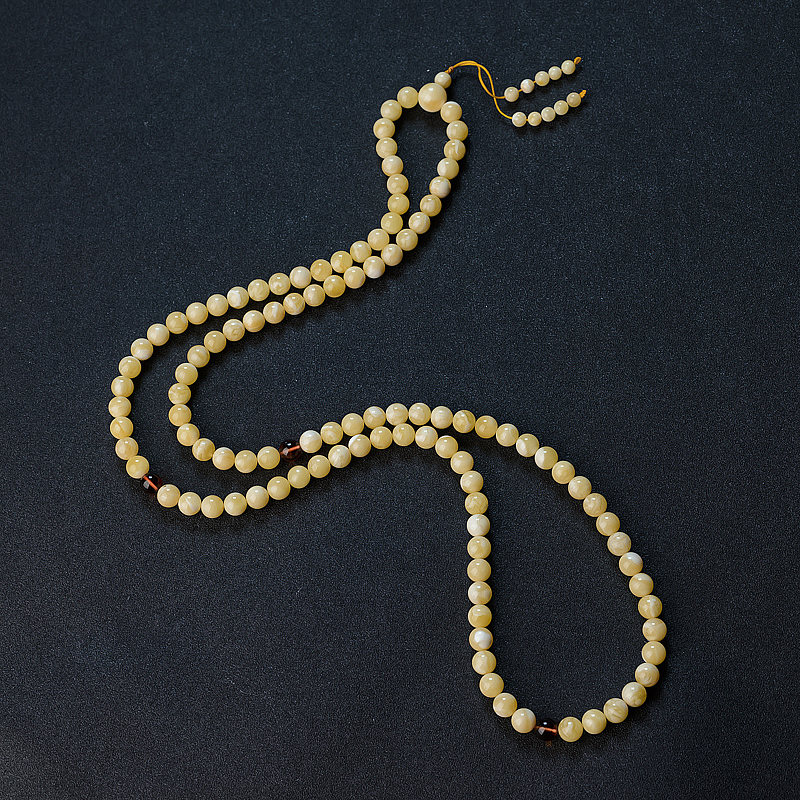 天然8.5mm浅黄白花蜜108佛珠 - 红掌柜