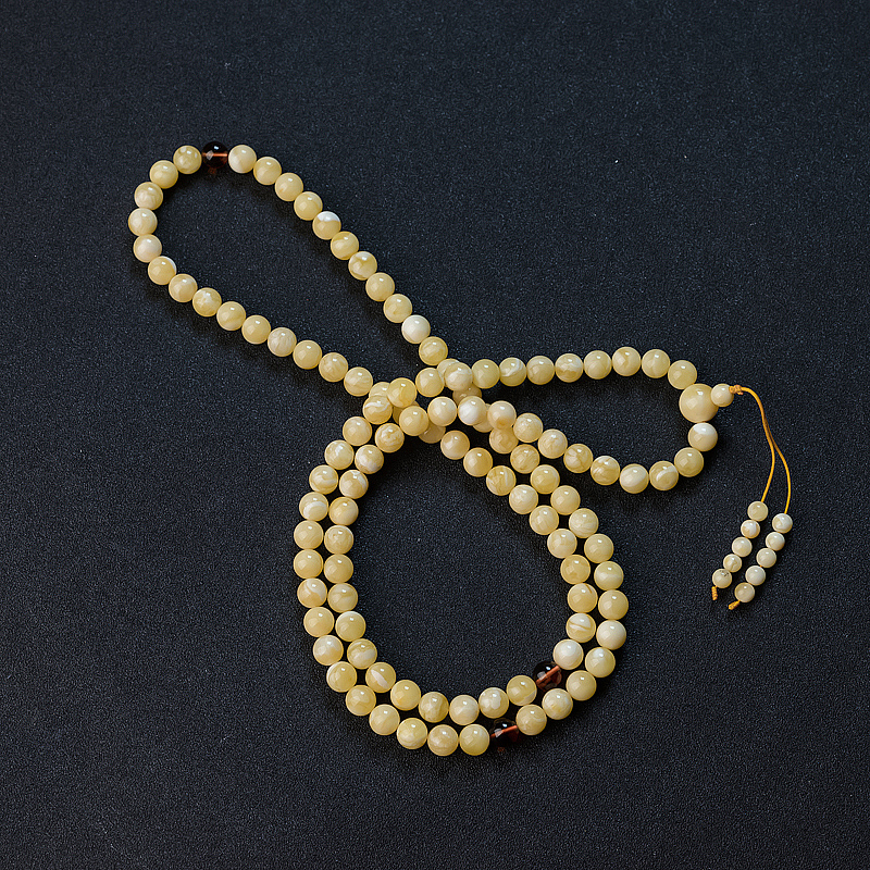 8.5mm浅黄白花蜜108佛珠 - 红掌柜