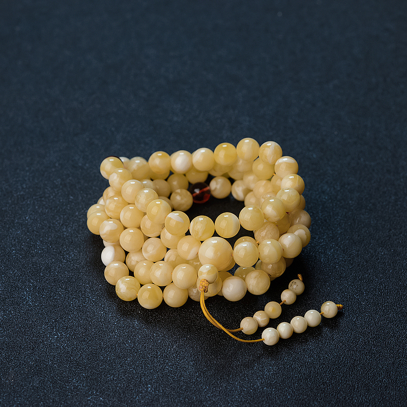 浅黄白花蜜108佛珠 - 红掌柜