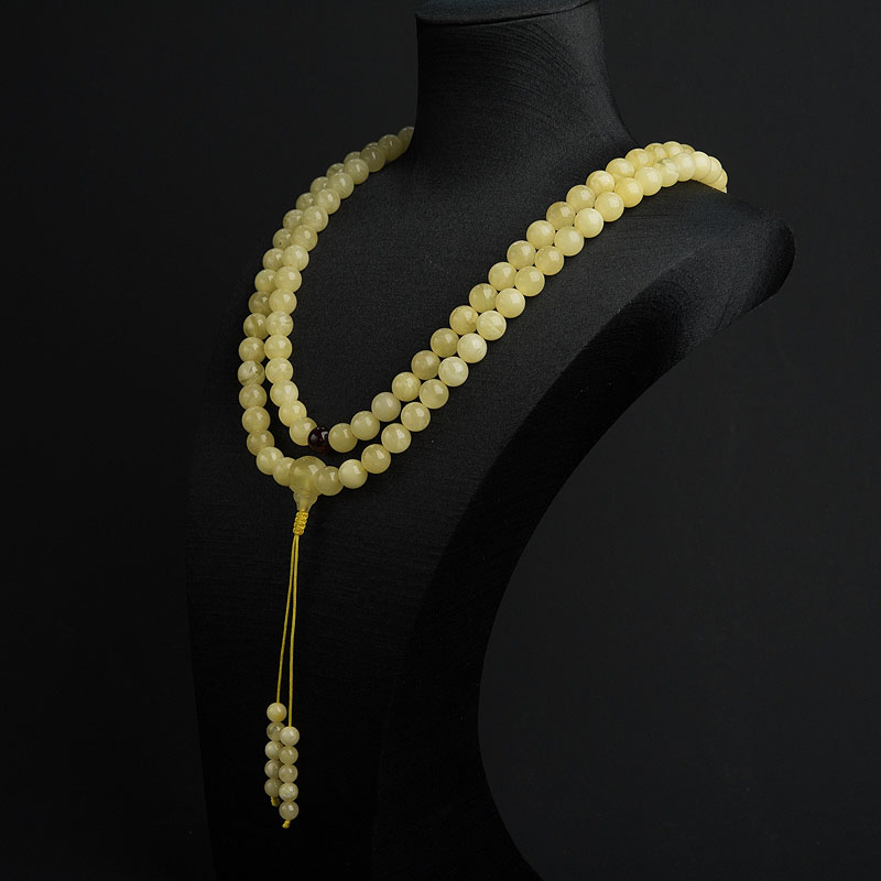 天然10mm浅黄蜜蜡108佛珠 - 红掌柜