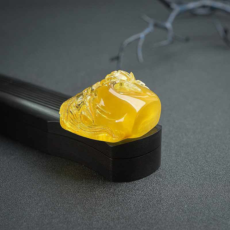 鸡油黄蜜蜡花鸟吊坠-红掌柜