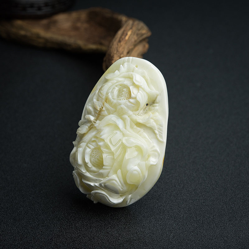 波罗的海带皮白蜜蜜蜡牡丹吊坠-红掌柜