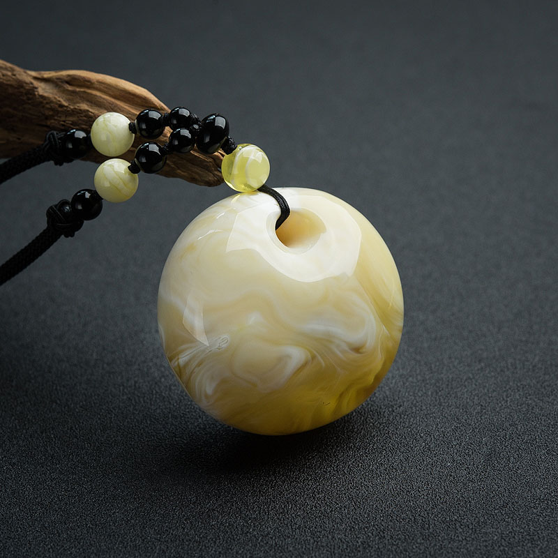 天然白花蜜蜜蜡平安扣吊坠-红掌柜