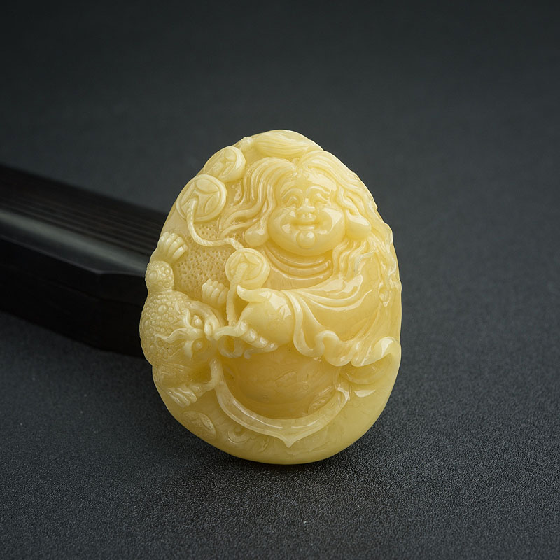 鸡油黄蜜蜡刘海戏金蟾吊坠-红掌柜