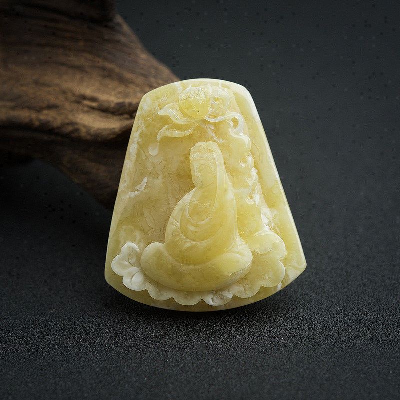 天然波罗的海白花蜜蜜蜡观音吊坠-红掌柜