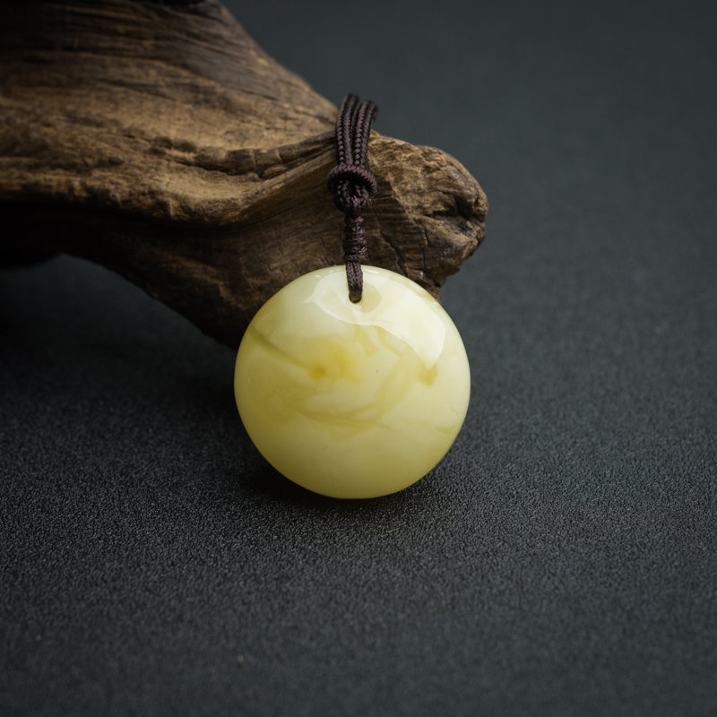 天然波罗的海白花蜜蜜蜡平安扣吊坠-红掌柜