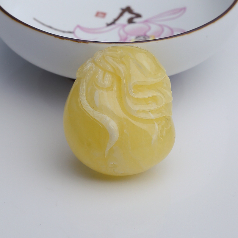 波罗的海天然带皮白花蜜蜡钱袋吊坠-红掌柜