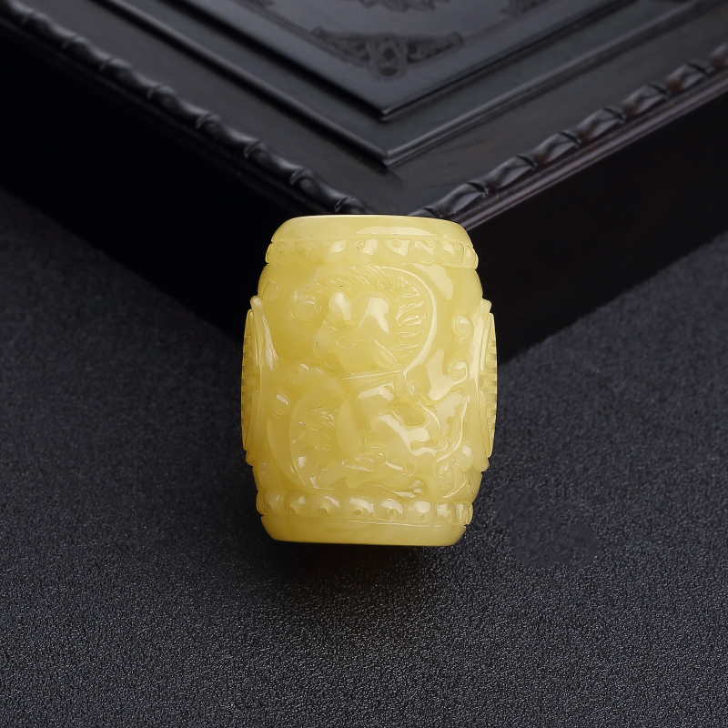 波罗的海天然鸡油黄蜜蜡龙纹桶珠-红掌柜