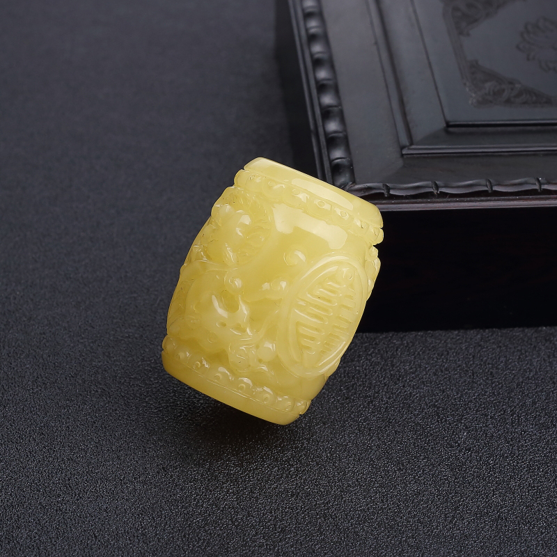 天然鸡油黄蜜蜡龙纹桶珠-红掌柜