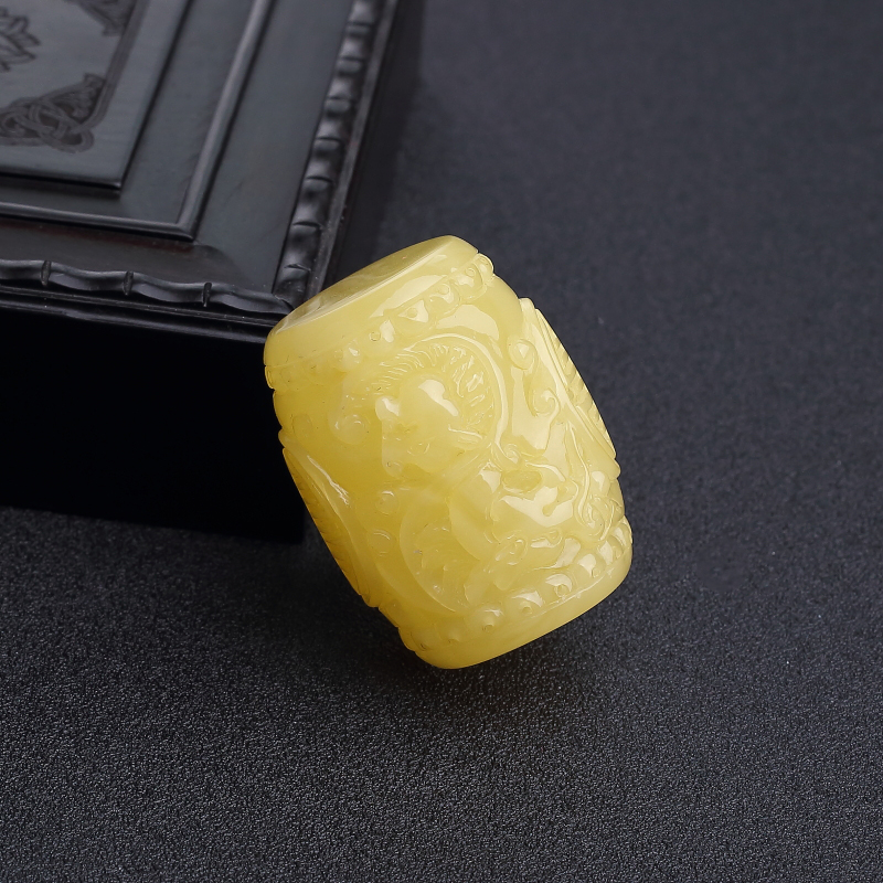 波罗的海鸡油黄蜜蜡龙纹桶珠-红掌柜