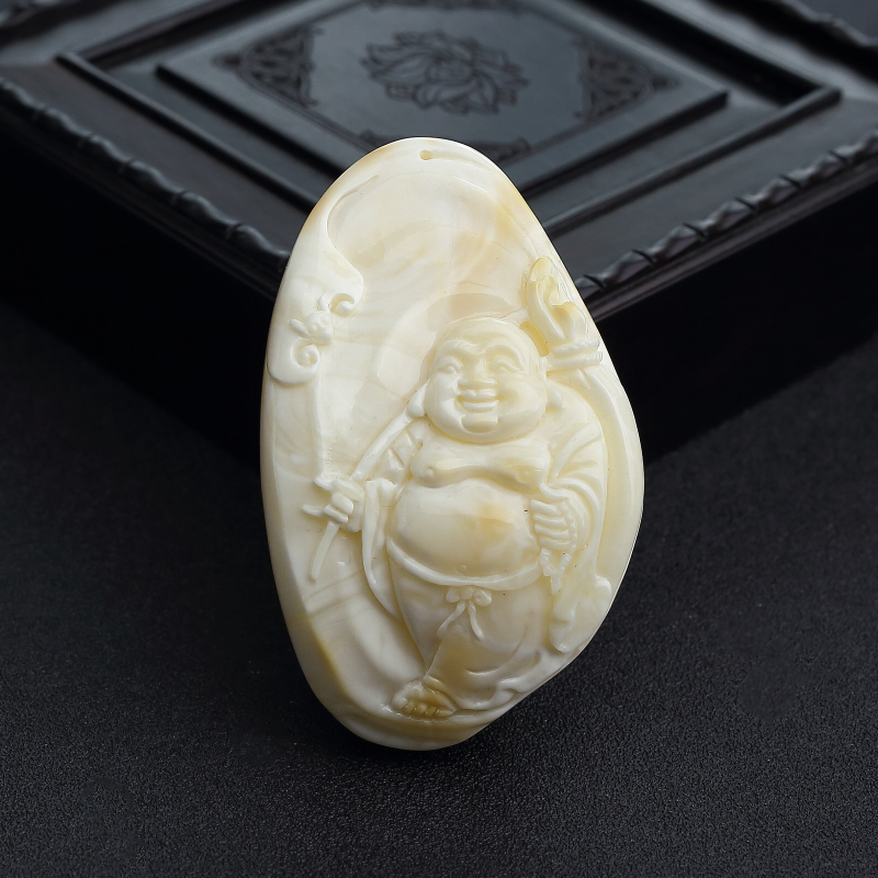 波罗的海天然象牙白白蜜弥勒佛吊坠-红掌柜