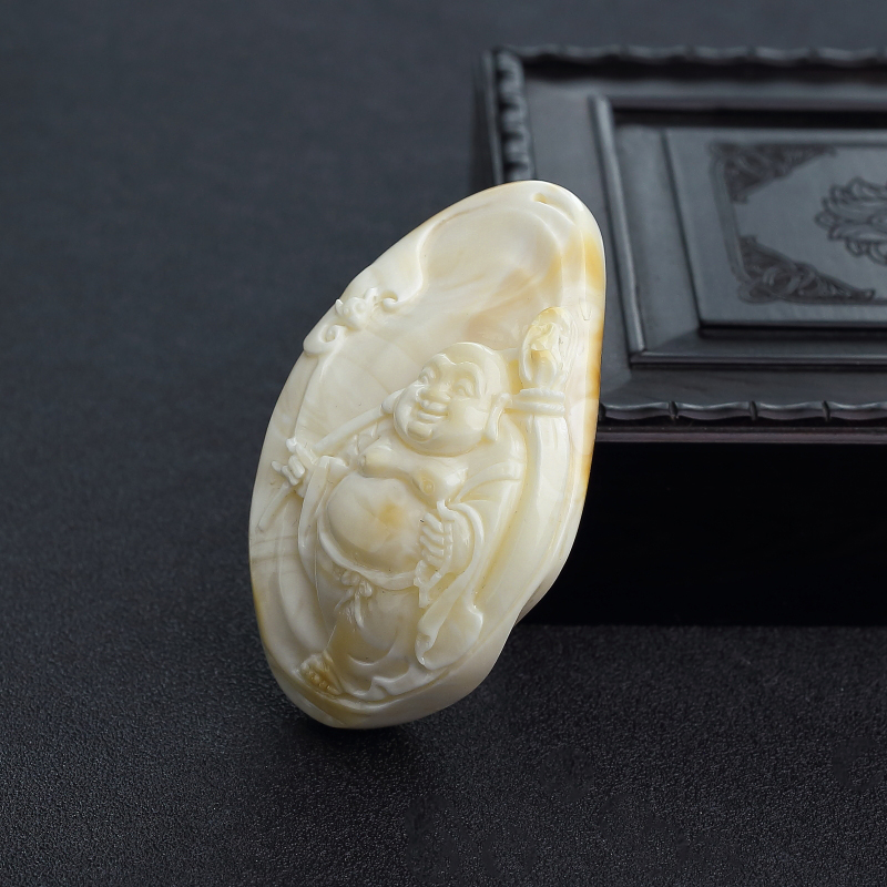 天然象牙白白蜜弥勒佛吊坠-红掌柜