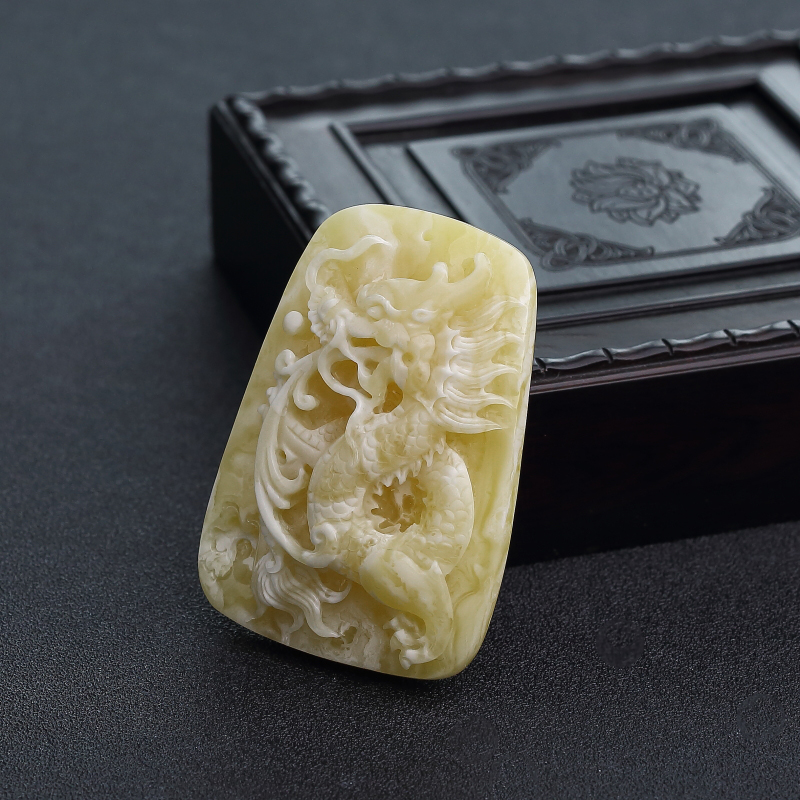 天然白花蜜蜡龙吊坠-红掌柜