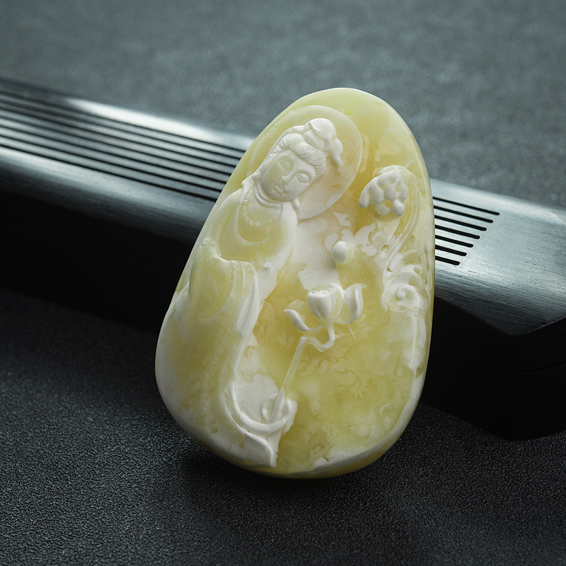 波罗的海白花蜜蜡观音吊坠-红掌柜