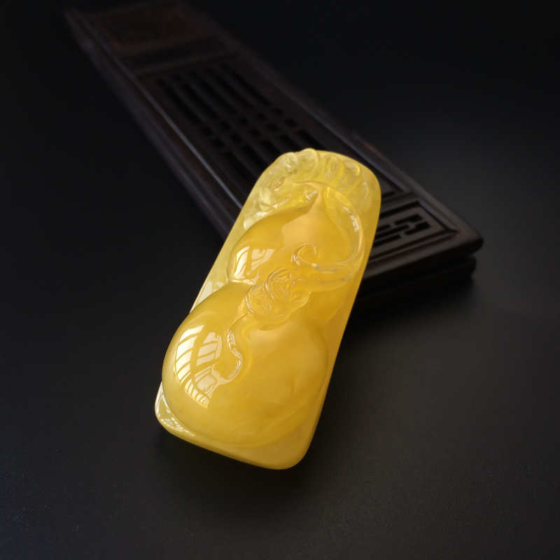 天然鸡油黄蜜蜡葫芦吊坠-红掌柜