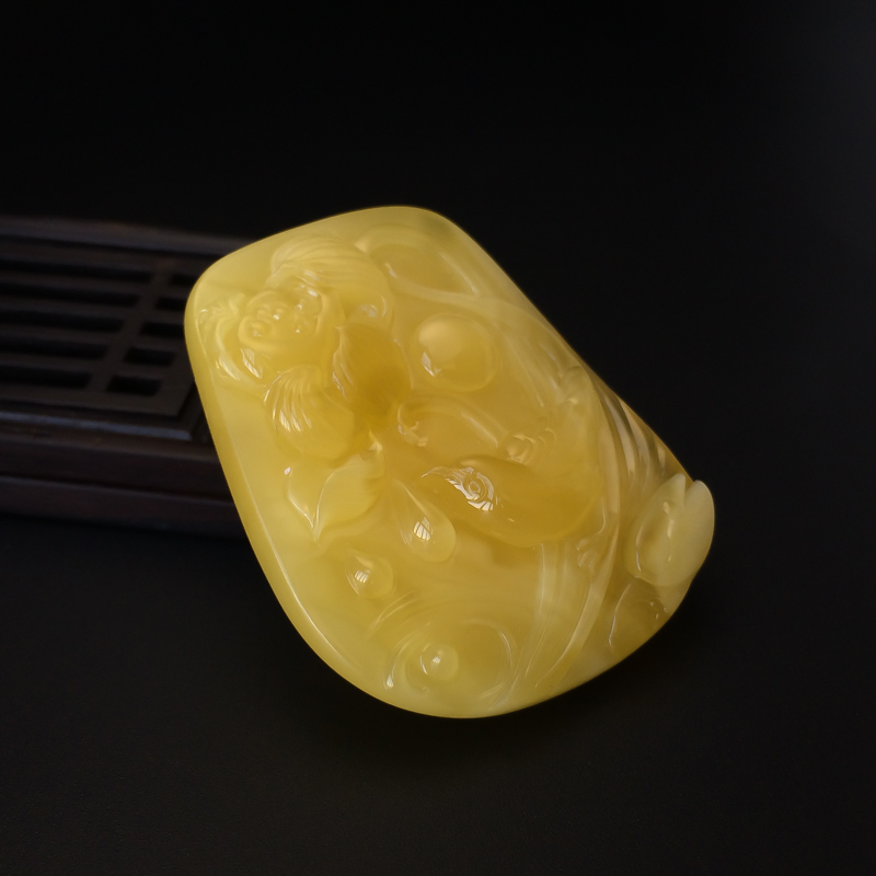 波罗的海柠檬黄蜜蜡花鸟吊坠-红掌柜