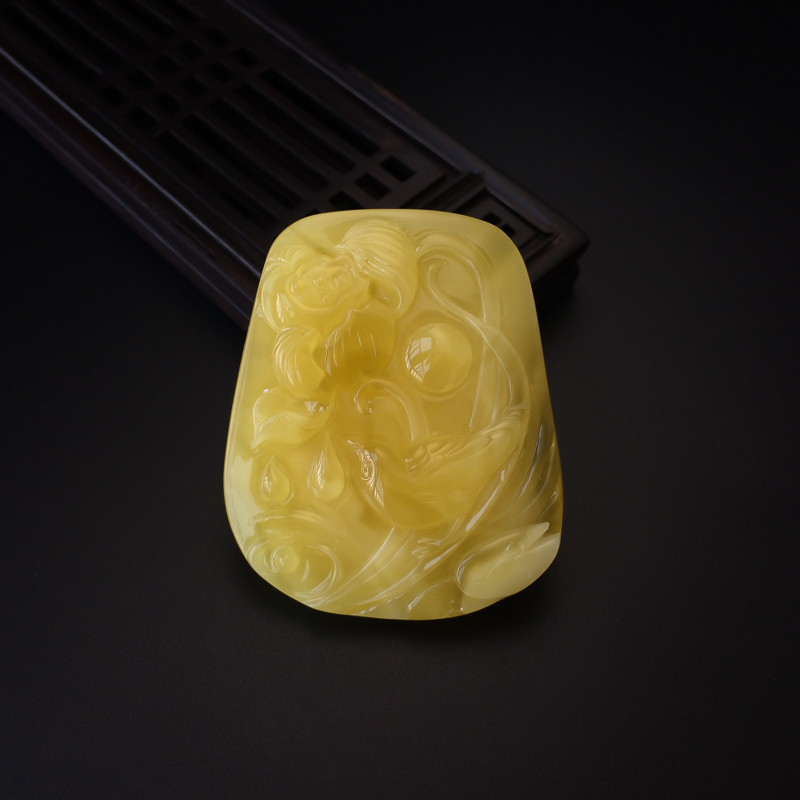 波罗的海天然柠檬黄蜜蜡花鸟吊坠-红掌柜