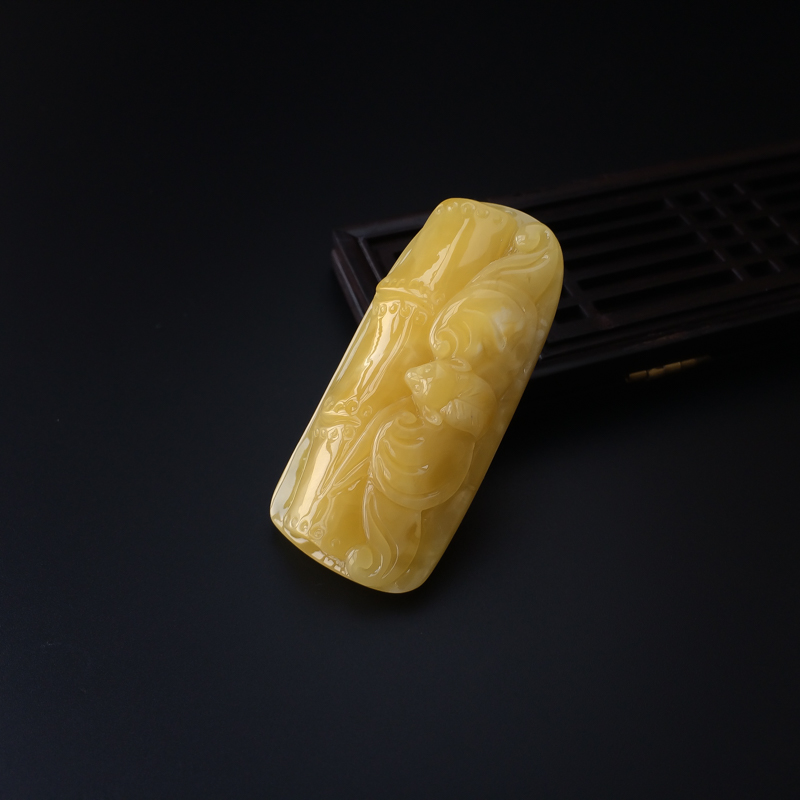 天然鸡油黄蜜蜡福气节节高吊坠-红掌柜