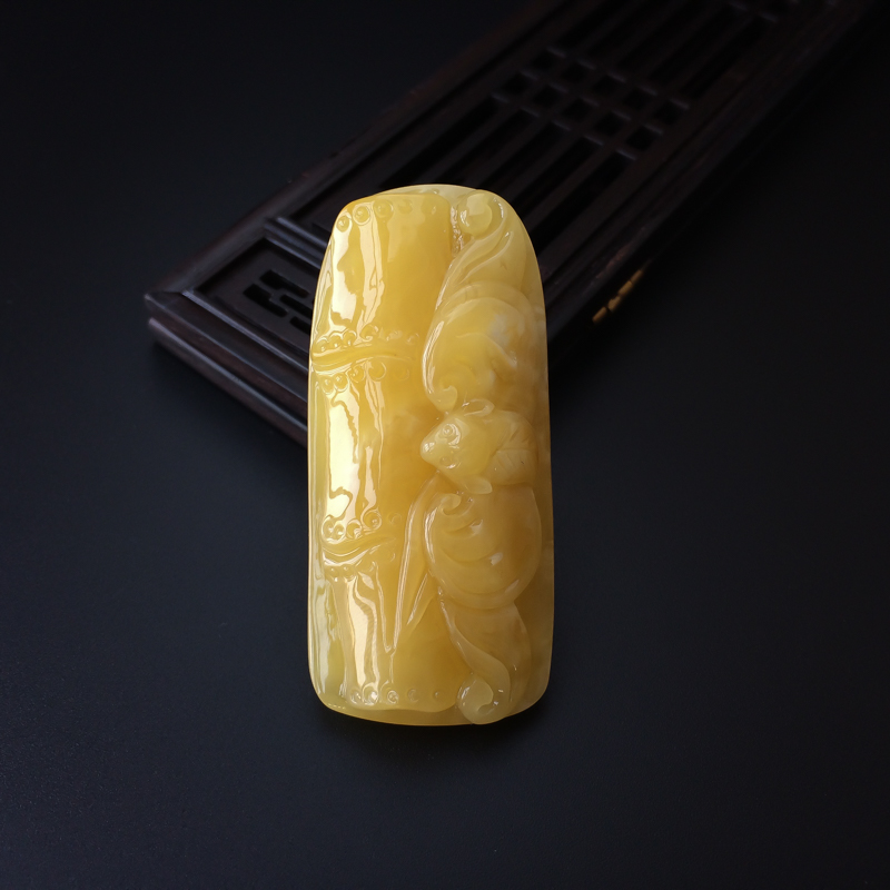 波罗的海天然鸡油黄蜜蜡福气节节高吊坠-红掌柜