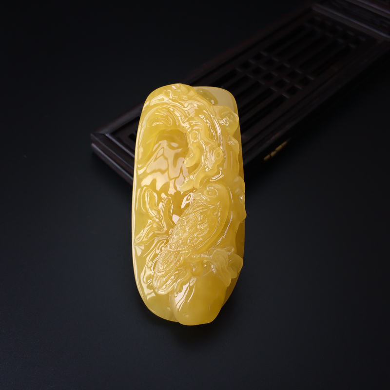 波罗的海天然鸡油黄蜜蜡鸟吊坠-红掌柜