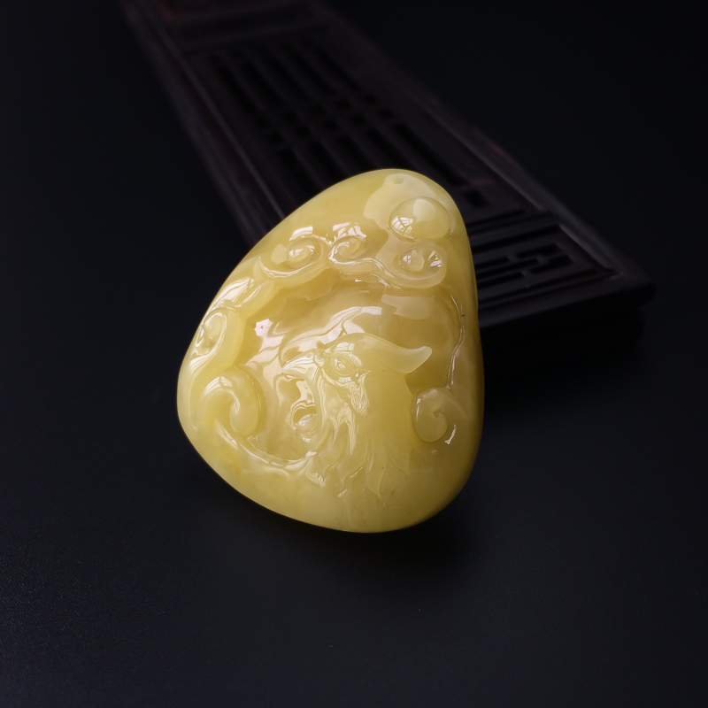 天然鸡油黄蜜蜡凤凰吊坠-红掌柜