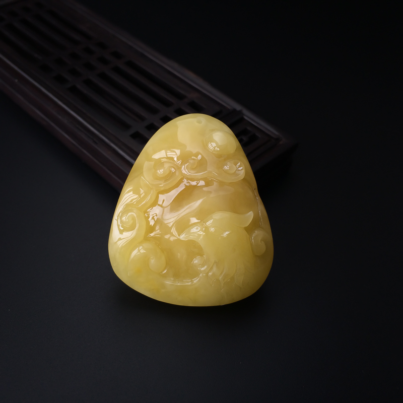 波罗的海天然鸡油黄蜜蜡凤凰吊坠-红掌柜