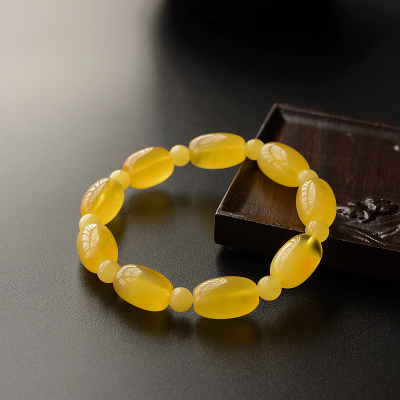 天然鸡油黄蜜蜡桶珠手串 - 红掌柜