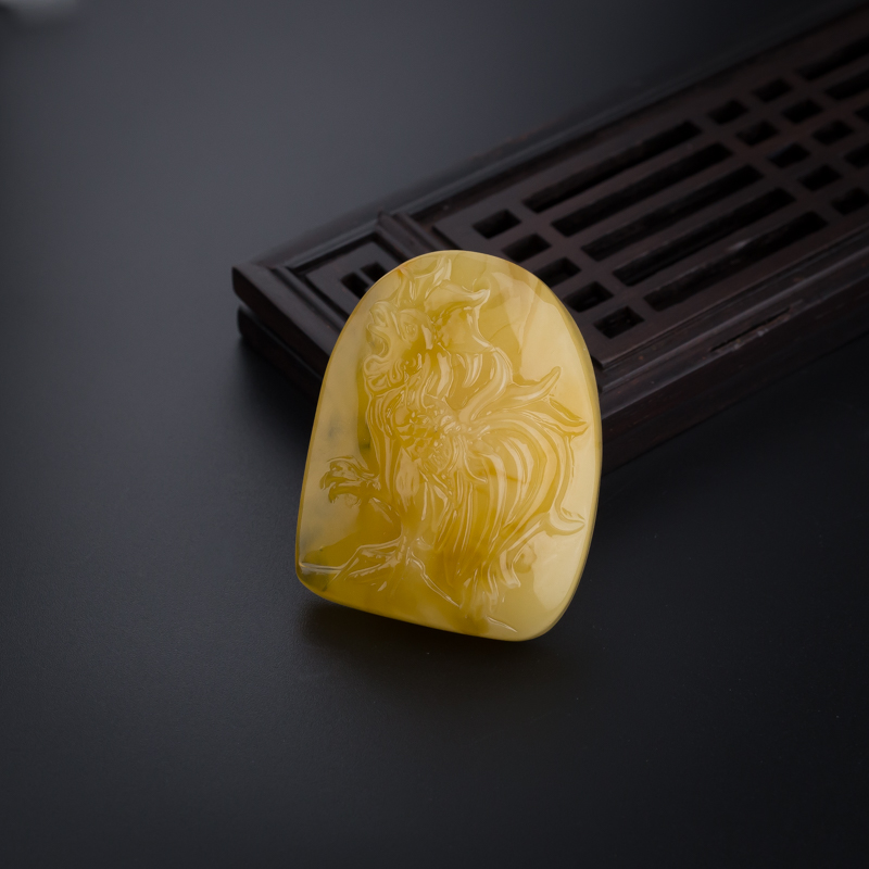 天然鸡油黄蜜蜡鸡吊坠-红掌柜