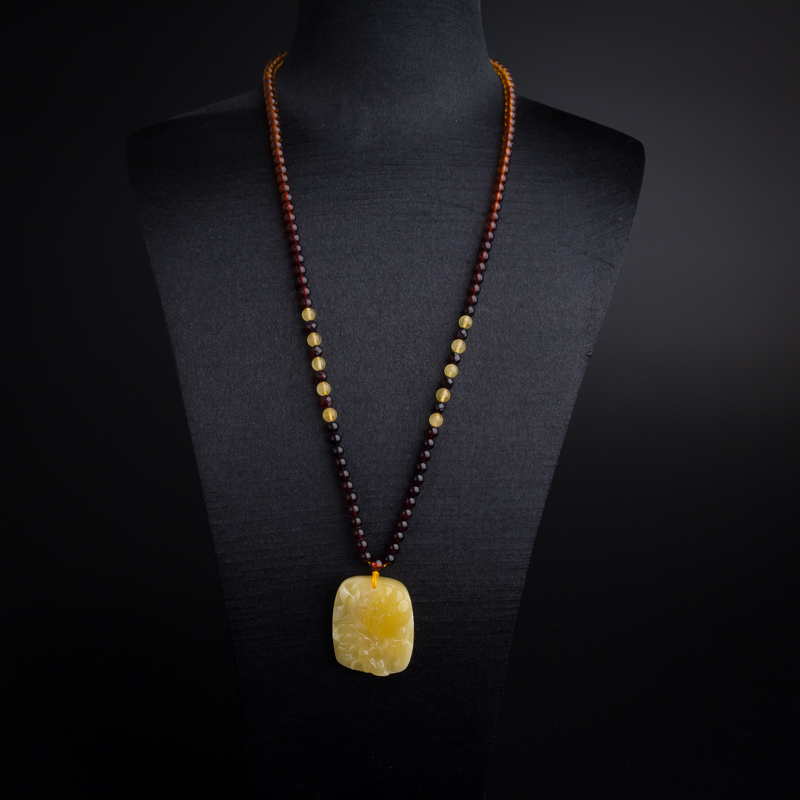 鸡油黄蜜蜡牡丹花吊坠-红掌柜