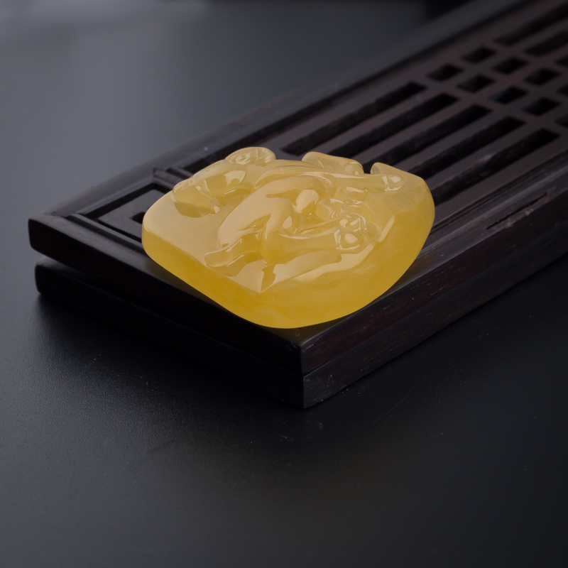 天然满蜜鸡油黄蜜蜡吊坠-红掌柜